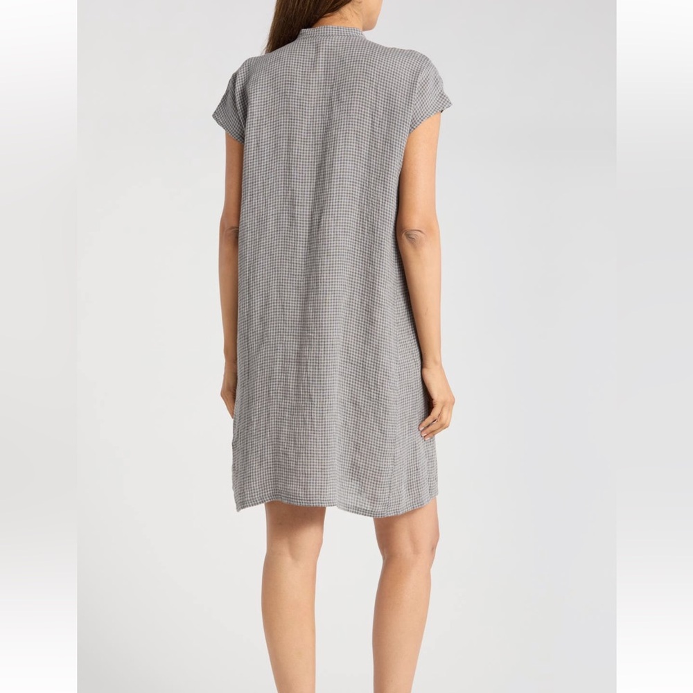 Eileen Fisher NWT Gingham Cap Sleeve Organic Linen Shirtdress medium - Picture 3 of 14